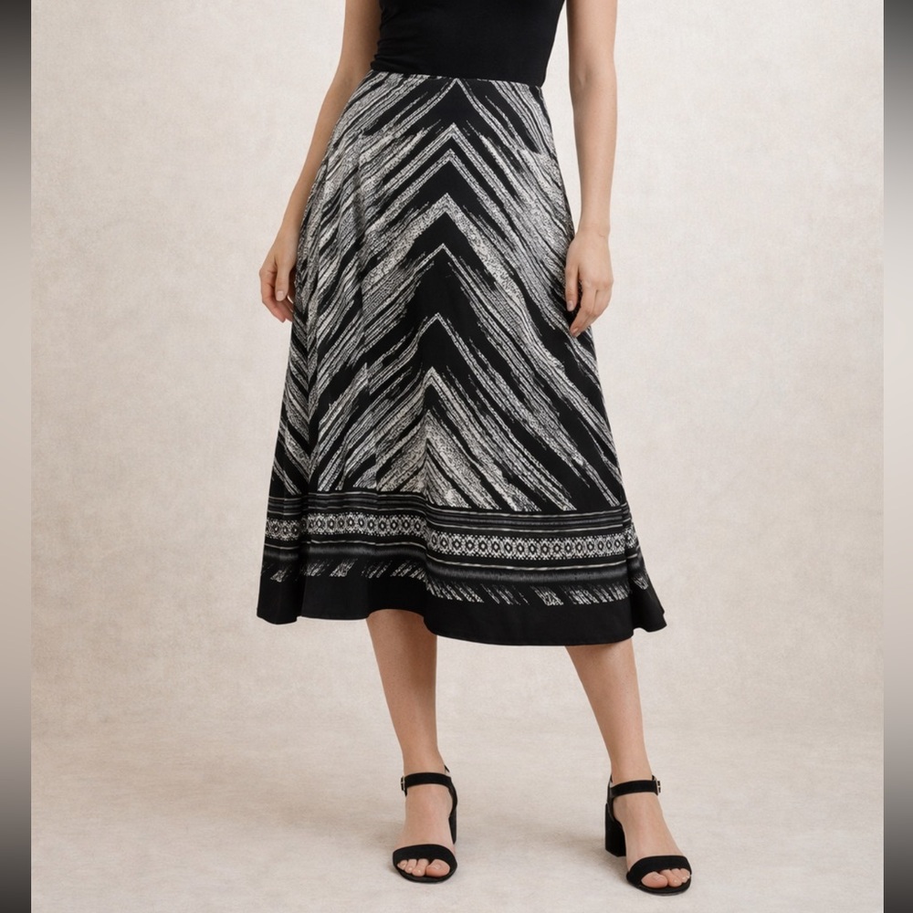 New Directions Black White Chevron Print Maxi Skirt Flowy Women’s - Size XL